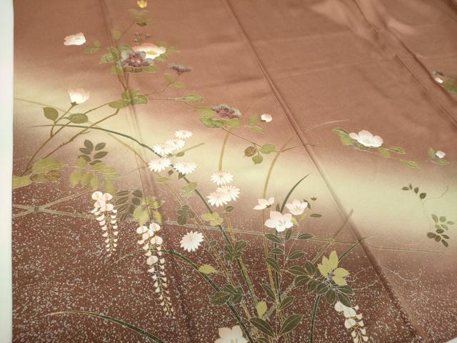 平和屋着物●訪問着 螺鈿 草花文 暈し染め 金銀彩 正絹 逸品 DABF7846ps