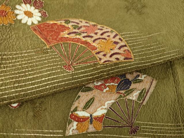 平和屋着物●訪問着 駒刺繍 扇面宝尽くし花文 金彩 正絹 逸品 DABF7855ps