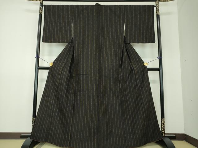 平和屋着物●上質な紬 間道 黒地 正絹 逸品 DABF7860ps