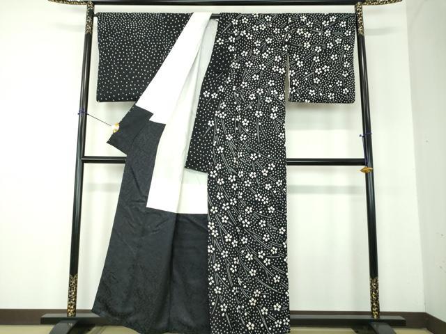 平和屋着物●訪問着 総絞り 枝垂れ花 黒地 正絹 逸品 DABF7864ps