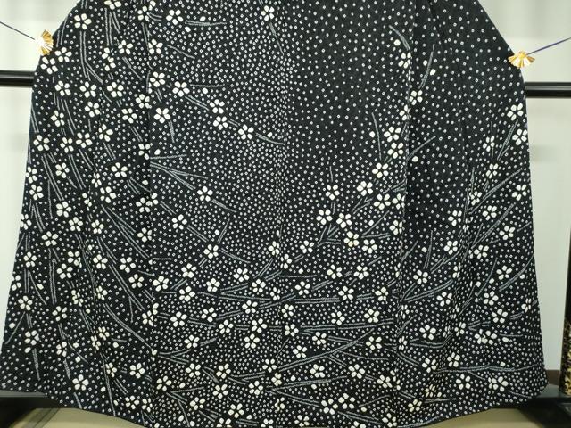 平和屋着物●訪問着 総絞り 枝垂れ花 黒地 正絹 逸品 DABF7864ps