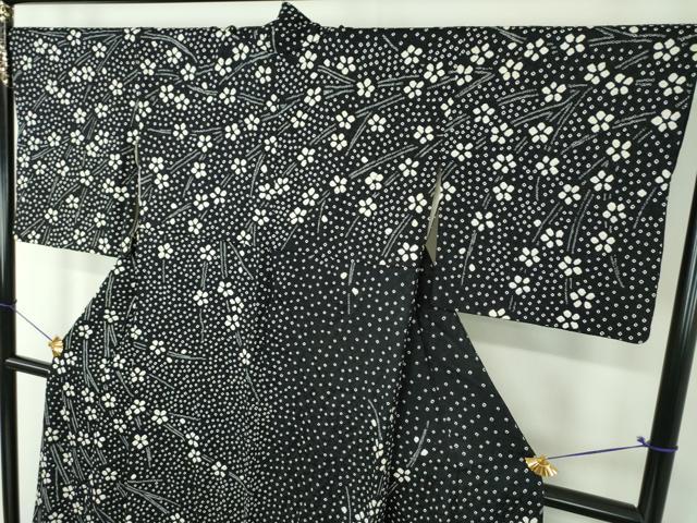 平和屋着物●訪問着 総絞り 枝垂れ花 黒地 正絹 逸品 DABF7864ps