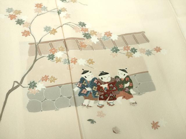平和屋着物●訪問着 刺繍 童子遊び おしくらまんじゅう 楓文 正絹 逸品 DABF7868ps