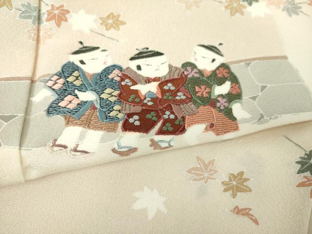 平和屋着物●訪問着 刺繍 童子遊び おしくらまんじゅう 楓文 正絹 逸品 DABF7868ps
