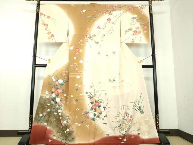 平和屋着物●訪問着 枝垂れ梅 籬花文 暈し染め 金彩 正絹 逸品 DABF7884ps