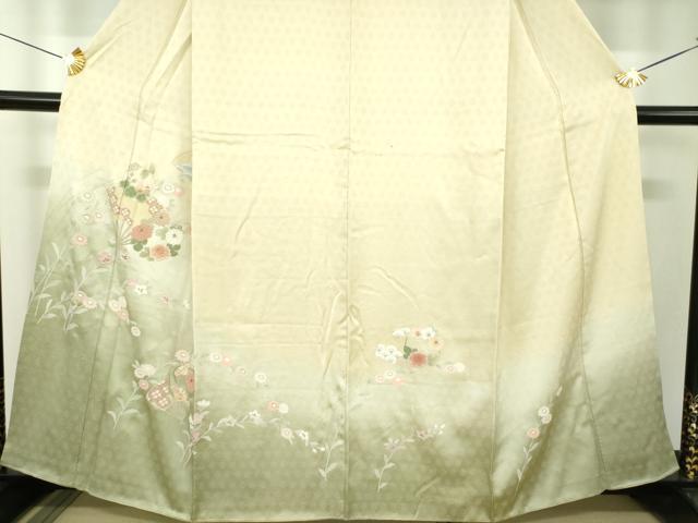 平和屋着物●中国三大刺繍 相良刺繍 訪問着 扇面花文 暈し染め 金彩 正絹 逸品 DABF7886ps