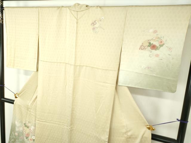 平和屋着物●中国三大刺繍 相良刺繍 訪問着 扇面花文 暈し染め 金彩 正絹 逸品 DABF7886ps