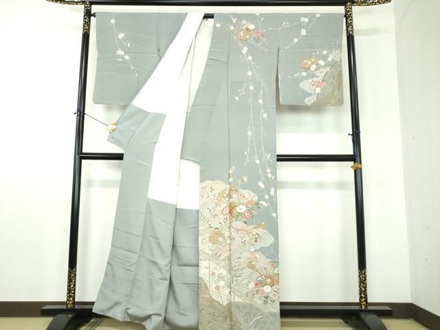 平和屋着物●訪問着 駒刺繍 雲取り立波扇面花文箱 金彩 正絹 逸品 DABF7888ps