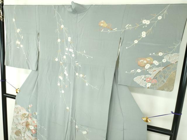 平和屋着物●訪問着 駒刺繍 雲取り立波扇面花文箱 金彩 正絹 逸品 DABF7888ps