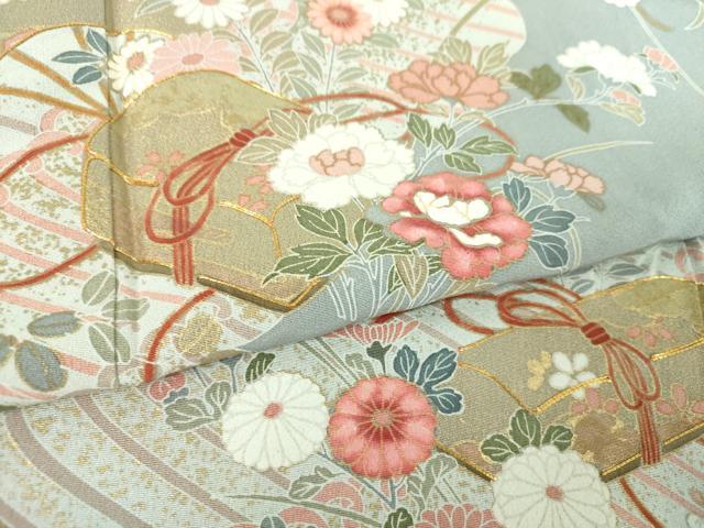 平和屋着物●訪問着 駒刺繍 雲取り立波扇面花文箱 金彩 正絹 逸品 DABF7888ps