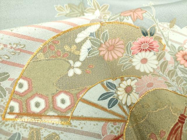 平和屋着物●訪問着 駒刺繍 雲取り立波扇面花文箱 金彩 正絹 逸品 DABF7888ps