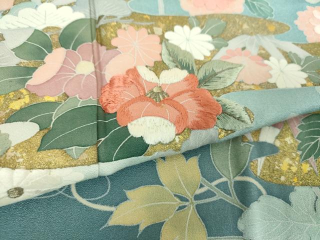 平和屋着物●訪問着 刺繍 霞吉祥花文 暈し染め 金彩 正絹 逸品 DABF7889ps
