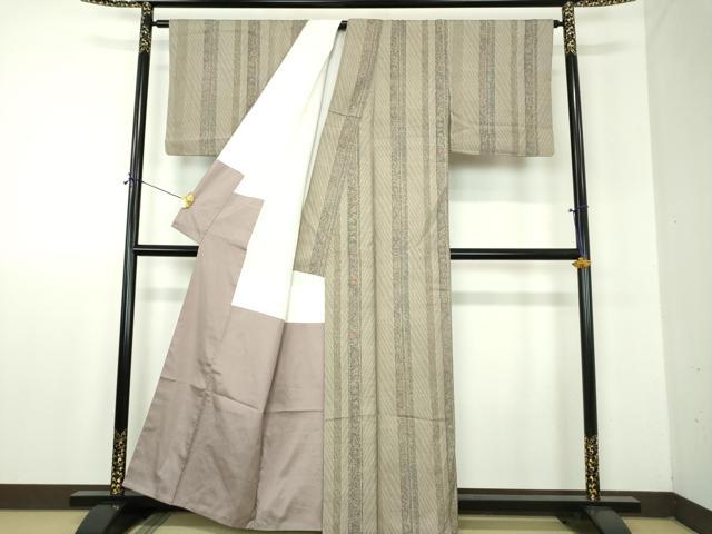 平和屋着物●結城紬 100亀甲 舞蝶花鳥間道 正絹 逸品 DABF7891ps