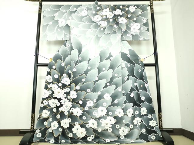 平和屋着物●訪問着 作家物 牡丹文 暈し染め 金彩 鈴乃屋扱い 正絹 逸品 DABF7894ps