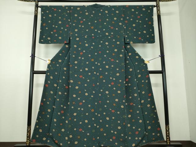 平和屋着物●上質な小紋 舞梅 鬼しぼ縮緬 正絹 逸品 未使用 DABF7901ps