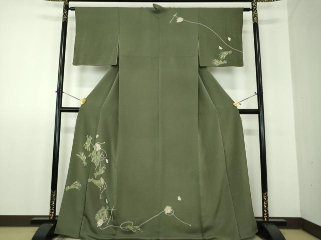 平和屋着物○訪問着 稲穂 ふくら雀 福良雀 鬼しぼ縮緬 金彩 三越扱い