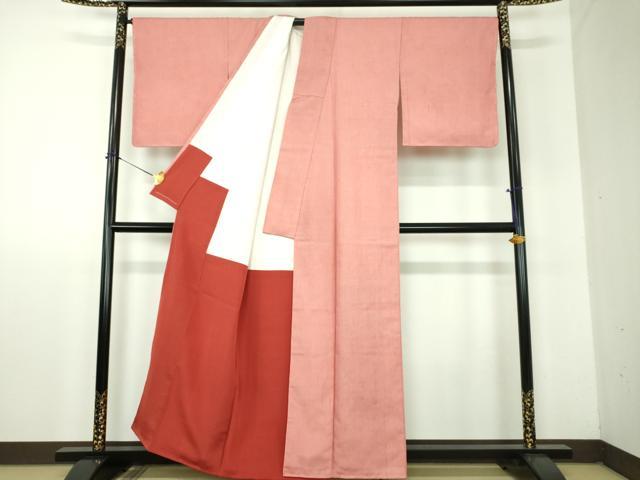 平和屋着物●江戸小紋 紬地 万筋 深緋色×白色 正絹 逸品 未使用 DABF7914ps