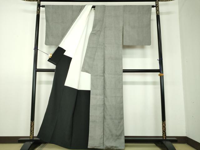 平和屋着物●江戸小紋 紬地 万筋 白色×黒色 正絹 逸品 DABF7915ps