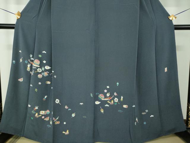 平和屋着物●日本工芸会正会員 東京手描友禅作家 生駒暉夫 訪問着 玩具文様 鬼しぼ縮緬 正絹 逸品 DABF7924ps