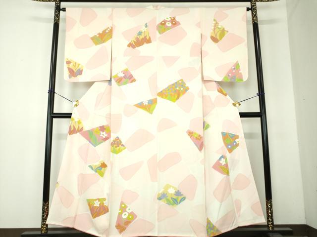 平和屋着物●訪問着 地紋起こし 切嵌草花文 正絹 逸品 DABF7930ps