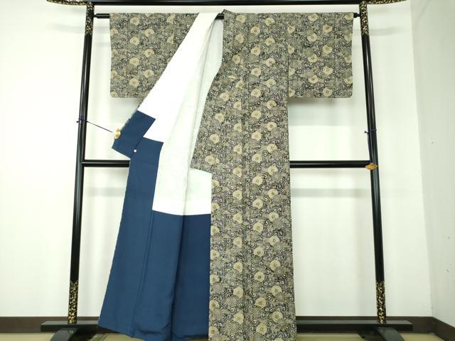 平和屋着物●上質な小紋 市松菊唐草 正絹 逸品 DABF7932ps