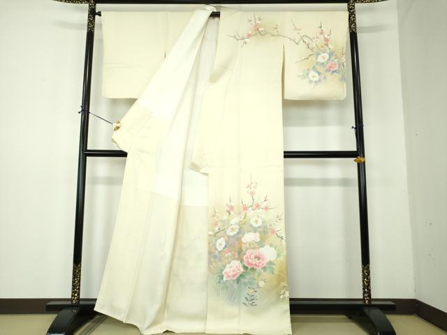 平和屋着物●京友禅の第一人者 松井青々 訪問着 枝梅 椿 牡丹 暈し染め 金彩 正絹 逸品 DABF7935ps