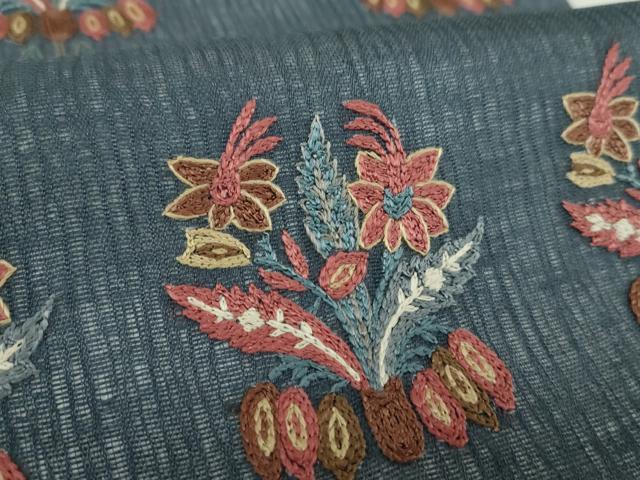 平和屋着物▽極上 袋帯 スリーシーズン 春夏秋 総刺繍 更紗花文 正絹 逸品 DABF7943ps