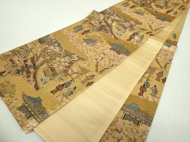 平和屋着物▼西陣 六通柄袋帯 京洛百景 金糸 正絹 逸品 DABF7980ps