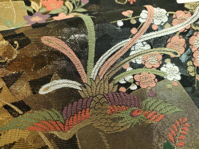 平和屋着物▼両面 六通柄袋帯 色紙重ね鳳凰花文 正絹 逸品 DABF7982ps