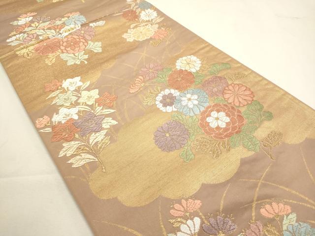 平和屋着物◎六通柄袋帯 唐織 雲取り草花文 金銀糸 正絹 逸品 DABF8009we