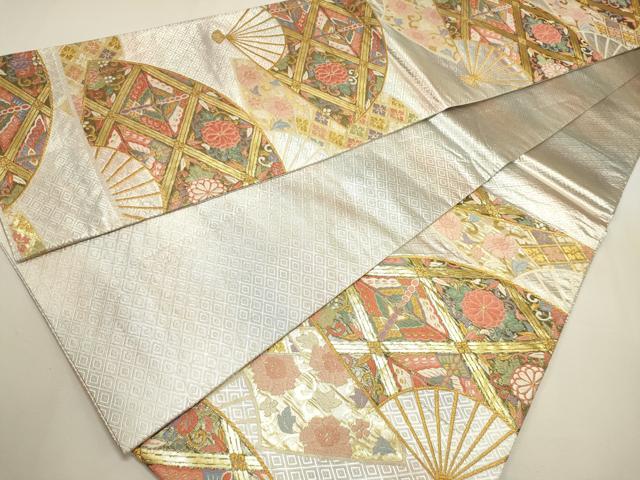 平和屋着物◎佐賀錦 西陣 野々村織物謹製 六通柄袋帯 唐織 扇面吉祥花蝶文 金銀糸 正絹 逸品 DABF8014we