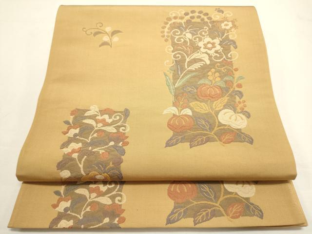 平和屋着物◎六通柄袋帯 短冊花唐草文 正絹 逸品 DABF8016we