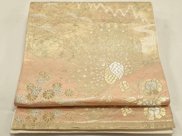 平和屋着物◎六通柄袋帯 美綾にしき 孔雀流水花文 金銀糸 錦引箔 正絹 逸品 DABF8039we