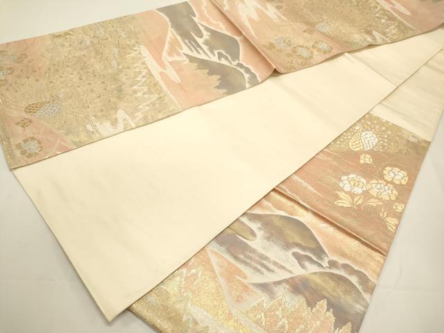 平和屋着物◎六通柄袋帯 美綾にしき 孔雀流水花文 金銀糸 錦引箔 正絹 逸品 DABF8039we