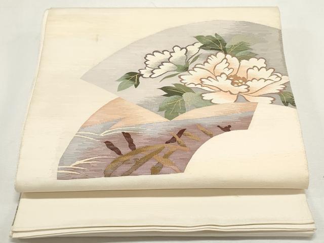 平和屋着物◎太鼓柄袋帯 すくい織 地紙花文 正絹 逸品 DABF8068we