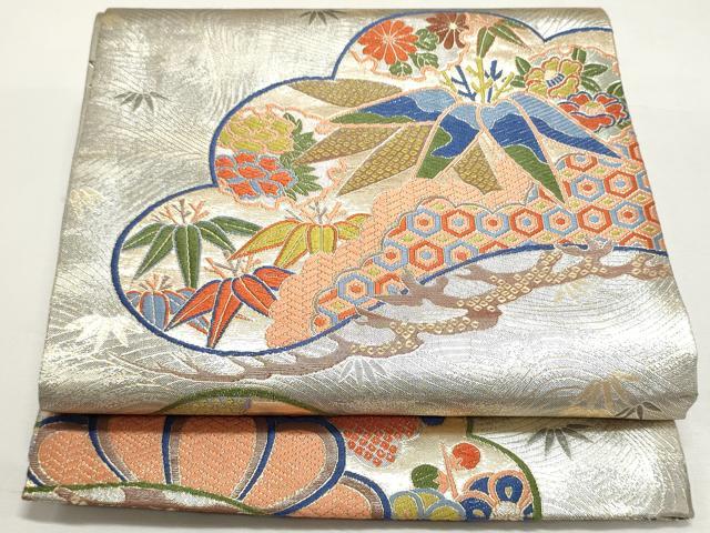 平和屋着物◎佐賀錦 両面 六通柄袋帯 唐織 花松文 金銀糸 正絹 逸品 DABF8084we