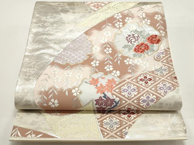 平和屋着物◎六通柄袋帯 唐織 有職 巻絵華文 金銀糸 正絹 逸品 DABF8085we