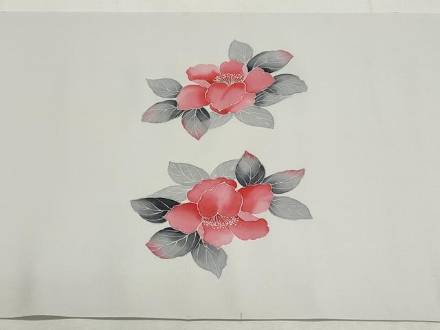 平和屋着物●塩瀬 名古屋帯 帯反物 手描き 草花文 逸品 未使用 DABF8189we