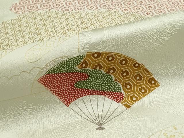 平和屋着物▼小紋 反物 着尺 舞扇雲取り吉祥文 逸品 未使用 DABF8234we