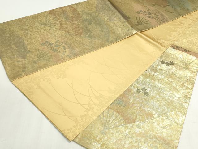 平和屋着物◎六通柄袋帯 扇面草花文 金糸 引箔 正絹 逸品 DABF8308we