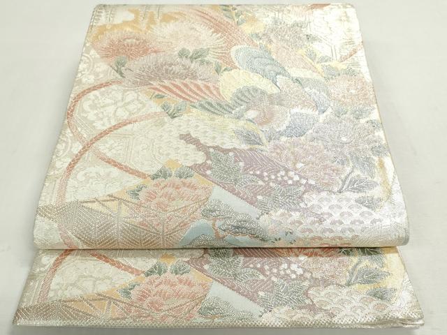 平和屋着物◎佐賀錦 六通柄袋帯 絵巻御所車花鳥文 金銀糸 正絹 逸品 未使用 DABF8316we