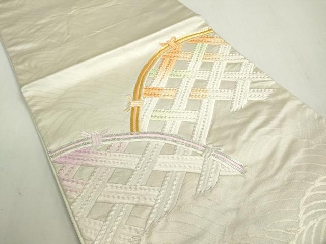 平和屋着物◎太鼓柄袋帯 駒刺繍 総刺繍 籬流水文 金銀糸 正絹 逸品 DABF8324we