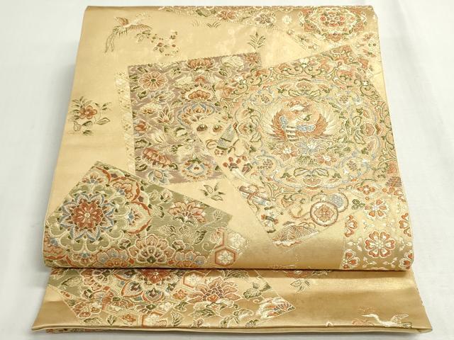 平和屋着物◎六通柄袋帯 唐織 色紙 正倉院花鳥文 金糸 正絹 逸品 DABF8343we
