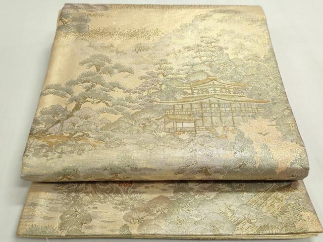 平和屋着物◎佐賀錦 六通柄袋帯 風景花松文 金糸 プラチナ箔 正絹 逸品 DABF8350we