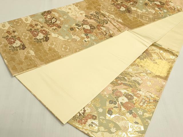 平和屋着物◎六通柄袋帯 唐織 道長扇面小袖文 金糸 正絹 逸品 DABF8363we