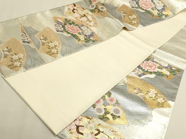 平和屋着物◎六通柄袋帯 唐織 流水地紙花文 金銀糸 正絹 逸品 DABF8421we