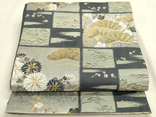 平和屋着物◎六通柄袋帯 唐織 發 琳派市松 金糸 正絹 逸品 DABF8443we