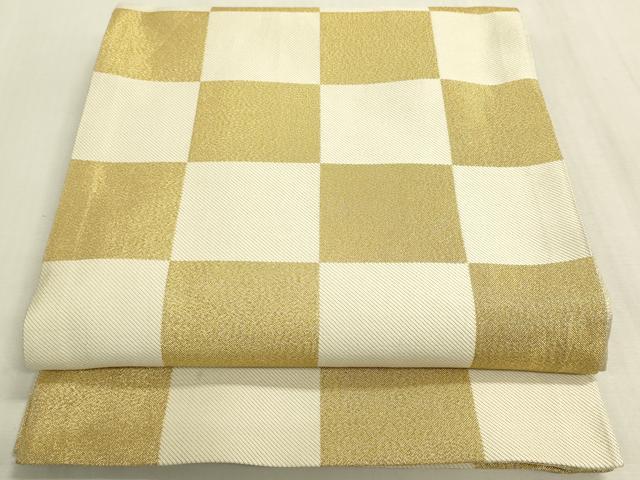 平和屋着物◎六通柄袋帯 市松文様 金糸 DABF8507we
