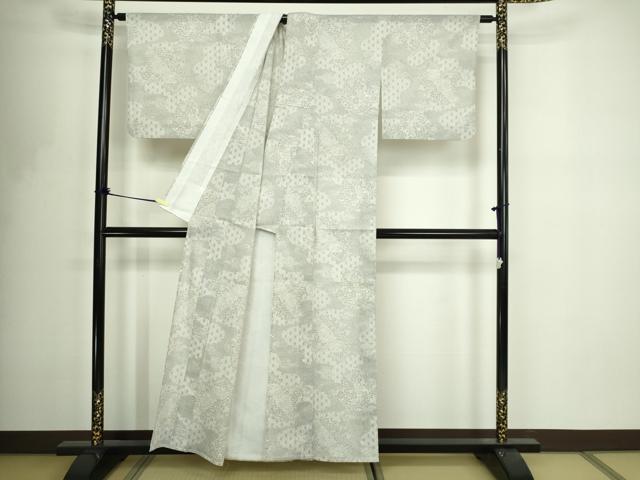 平和屋着物*夏物 小紋 麻の葉文 紗 洗える着物 DABF8648sf