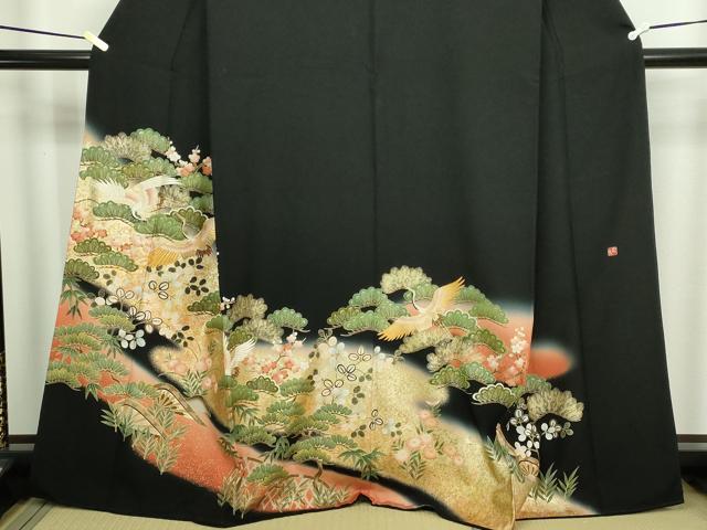 平和屋着物■豪華黒留袖 作家物 飛鶴草花文 松竹梅 暈し染め 金彩 正絹 逸品 DABF8702sf